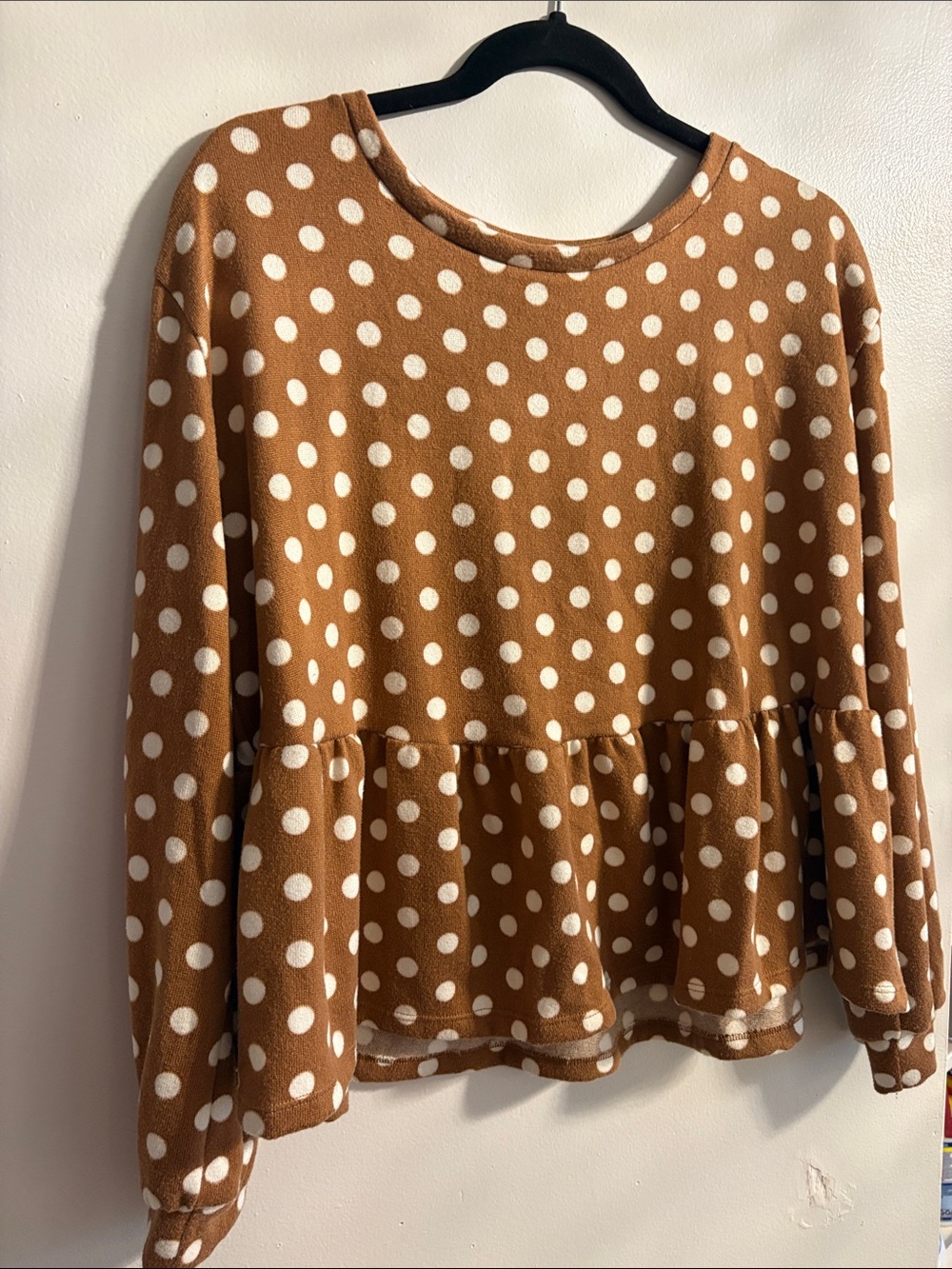 Jillian Harris x Joe Fresh collab Brown and White Polka Dot Peplum Sweatshirt